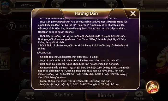 Luật chơi cơ bản của Tiến lên miền Nam Sunwin